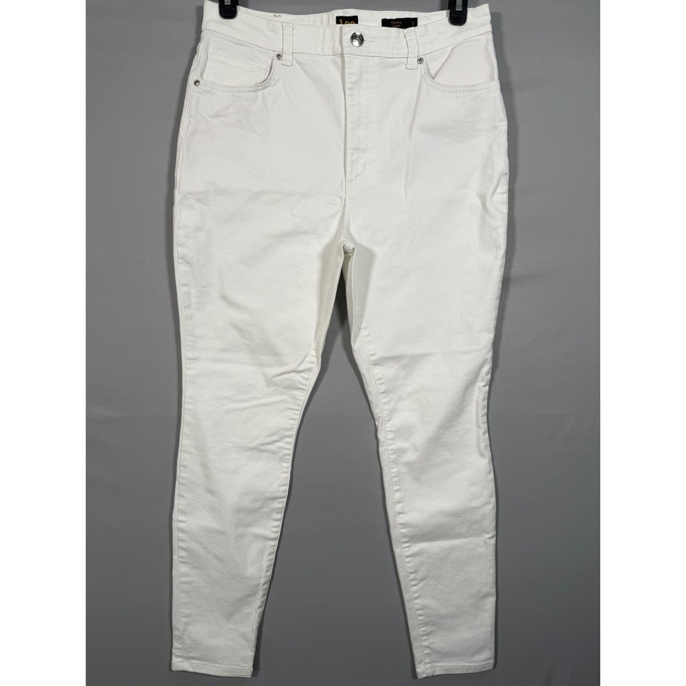 Lee Women's High Rise Skinny White Jean Taper Leg 32x28.5" Rise‎ 11.5" Logo